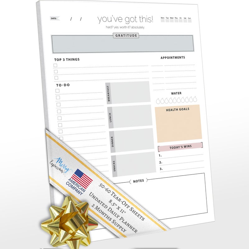 Merry Expressions Daily Planner To Do List Notepad with Undated 8.5x11" Tear-Off Sheets, ADHD Planner, Time Block Planner, Desktop To Do List Notepad, To-do Notebook - Image 1